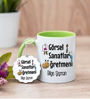 Görsel Sanatlar Öğretmeni Yeşil Kupa Bardak Ve Anahtarlık Set