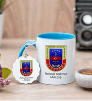 Jandarma Amblemli Mavi Kupa Bardak Ve Anahtarlık Set