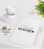 BK Gift Kişiye Özel En İyi Öğretmen Beyaz Defter Kalem Türk Kahvesi Fincanı Seti-17 (Model 1)