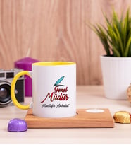 Genel Müdür Ahşap Altlıklı Mumlu Sarı Kupa Bardak