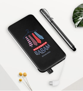 BK Gift Kişiye Özel Karizmatik Babam Siyah 5000 mAh Powerbank ve Kalem Seti (Model 1)