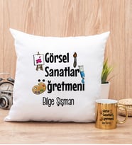 Görsel Sanatlar Öğretmeni Yastık ve Gold Kupa Bardak