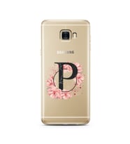 Pembe Çiçekli Harf Tasarım Süper Şeffaf Silikon Telefon Kılıfı Samsung C7   P-Ha