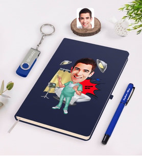 BK Gift Kişiye Özel Erkek Cerrah Karikatürlü Lacivert Defter Kalem 32gb USB Bellek Hediye Seti-1 (Model 1)