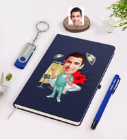 BK Gift Kişiye Özel Erkek Cerrah Karikatürlü Lacivert Defter Kalem 32gb USB Bellek Hediye Seti-1 (Model 1)