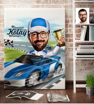 BK Gift Kişiye Özel Bay Rallici Karikatür Kanvas Tablo 70x100cm 1