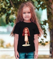 BK Gift Kişiye Özel Kız Çocuk Karikatürlü Siyah T-Shirt-7 (Siyah)