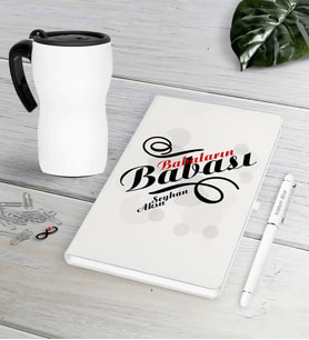 BK Gift Kişiye Özel Babaların Babası Beyaz Defter Kalem Termos Mug Seti-1 (Model 1)