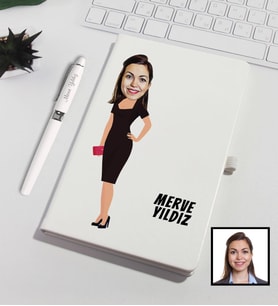 Kişiye Özel Karikatürize Defter Kalem Seti Beyaz 91330