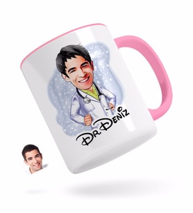 BK Gift Kişiye Özel Erkek Doktor Karikatürlü Pembe Kupa Bardak-1