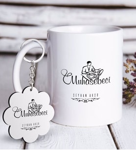 BK Gift Kişiye Özel Mesleki Muhasebeci Beyaz Kupa ve Anahtarlık Hediye Seti-1 (Model 1)