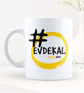 BK Gift Kişiye Özel EvdeKal Hashtag Beyaz Kupa Bardak - 7