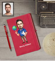 Kişiye Özel Patron Karikatürlü  Kırmızı Defter Kalem Hediye Seti Bay-16