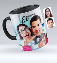BK Gift Kişiye Özel Evleniyoruz Karikatürlü Siyah Kupa Bardak  9