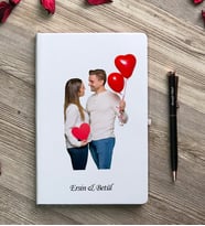 Kişiye Özel Fotoğraflı Beyaz Deri Defter ve Kalem Set