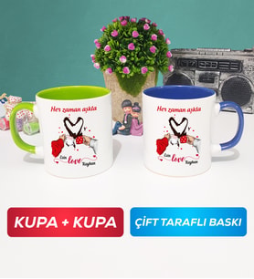 İkili Sevgiliye Sevgililer Günü Hediyesi 10 Kupa Bardak Yeşil Lacivert