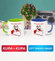 İkili Sevgiliye Sevgililer Günü Hediyesi 10 Kupa Bardak Yeşil Lacivert