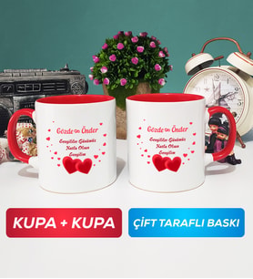 İkili Sevgiliye Sevgililer Günü Hediyesi 6 Kupa Bardak Kırmızı