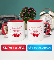 İkili Sevgiliye Sevgililer Günü Hediyesi 6 Kupa Bardak Kırmızı