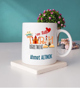 Mesajlı Tarih Öğretmeni Kupa Bardak ve Taş Bardak Altlığı Hediye Seti