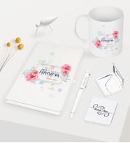 BK Gift Kişiye Özel Bugün Günlerden Annem Beyaz Defter Kalem Kupa Ayna Seti (Model 1)
