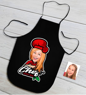 BK Gift Kişiye Özel Bayan Chef Karikatürlü Siyah Mutfak Önlüğü-10