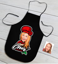 BK Gift Kişiye Özel Bayan Chef Karikatürlü Siyah Mutfak Önlüğü-10
