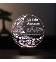 Ramazan Figürlü Dekoratif Hediye Led Masa Lambası 7 Işık Rengi Ahşap Taban