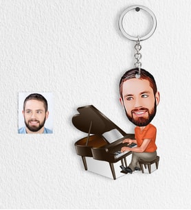 BK Gift Kişiye Özel Bay Piyanist Karikatür Anahtarlık  1