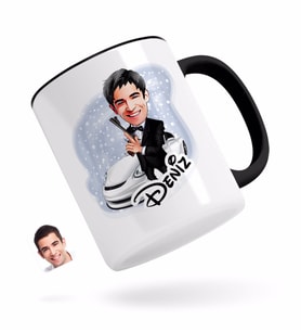 BK Gift Kişiye Özel Erkek Ajan Karikatürlü Siyah Kupa Bardak-1