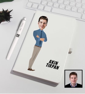 Kişiye Özel Karikatürize Defter Kalem Seti Beyaz 91319
