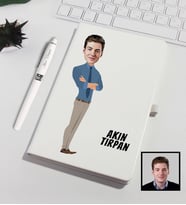 Kişiye Özel Karikatürize Defter Kalem Seti Beyaz 91319