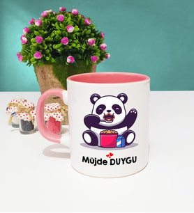 Sevimli Panda Tasarımlı Kişiye Özel Panda Kupa Bardak Pembe