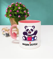 Sevimli Panda Tasarımlı Kişiye Özel Panda Kupa Bardak Pembe