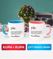 İkili Yâr Sevgililer Günü Hediyesi Kupa Bardak Mavi Pembe