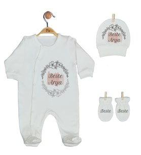 Pia Baby GL 1908-01 İsme Özel Üçlü Tulum Set