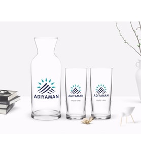 BK Gift Kişiye Özel Renkli Baskılı Adıyaman Tasarımlı Turistik İkili Rakı Bardağı ve Karaf Hediye Seti-2 (Model 1)