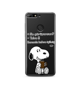 Snoopy Tasarımlı Süper Şeffaf Silikon Telefon Kılıfı Huawei Y7 2018