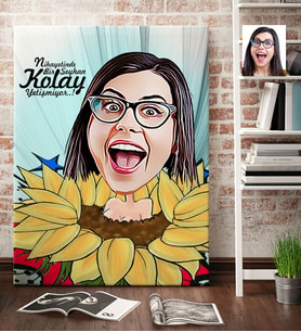 BK Gift Kişiye Özel Bayan Karikatür Kanvas Tablo 70x100cm 5