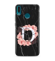 Mermer Çiçekli Harf Tasarım Süper Şeffaf Silikon Telefon Kılıfı Huawei Y9 (2019)