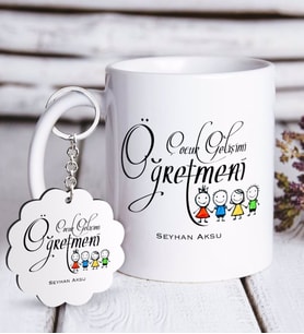 BK Gift Kişiye Özel Çocuk Gelişimi Öğretmeni Beyaz Kupa ve Anahtarlık Hediye Seti-2 (Model 1)