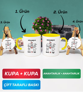 İkili Sarı Kişiye Özel Sevgililer Günü Hediyesi Kupa Bardak Anahtarlık Hediye Seti