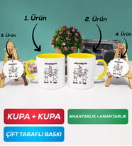 İkili Sarı Kişiye Özel Sevgililer Günü Hediyesi Kupa Bardak Anahtarlık Hediye Seti