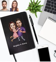 Kişiye Özel Sevgili Karikatürlü Siyah Defter Kalem Hediye Seti Model 2