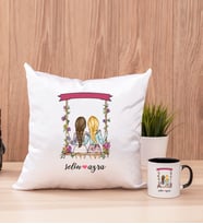 Best Friends Salıncak Tasarım Kare Yastık ve Siyah Kupa Bardak