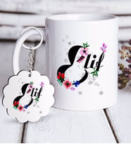 BK Gift Kişiye Özel Harfli Beyaz Kupa ve Anahtarlık Hediye Seti-3 (Model 1)