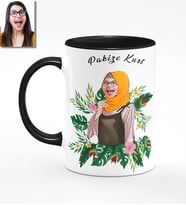 BK Gift Kişiye Özel Türbanlı Karikatürlü Siyah Kupa Bardak 39s713