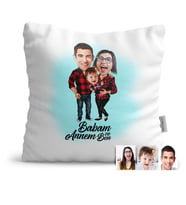 BK Gift Kişiye Özel Annem Babam Ve Ben Karikatür  Yastık  2
