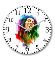 Bob Marley Mutluluğun  Rengi Duvar Saati Bombeli Gercek Cam