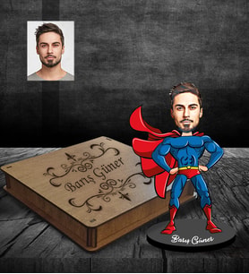 Kişiye Özel Süperman Tasarımlı Karikatür Ahşap Biblo Kutulu Bay-1